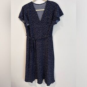 Navy & white dress with tie belt